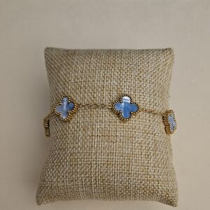 Gold and Blue Clover Charm Bracelet